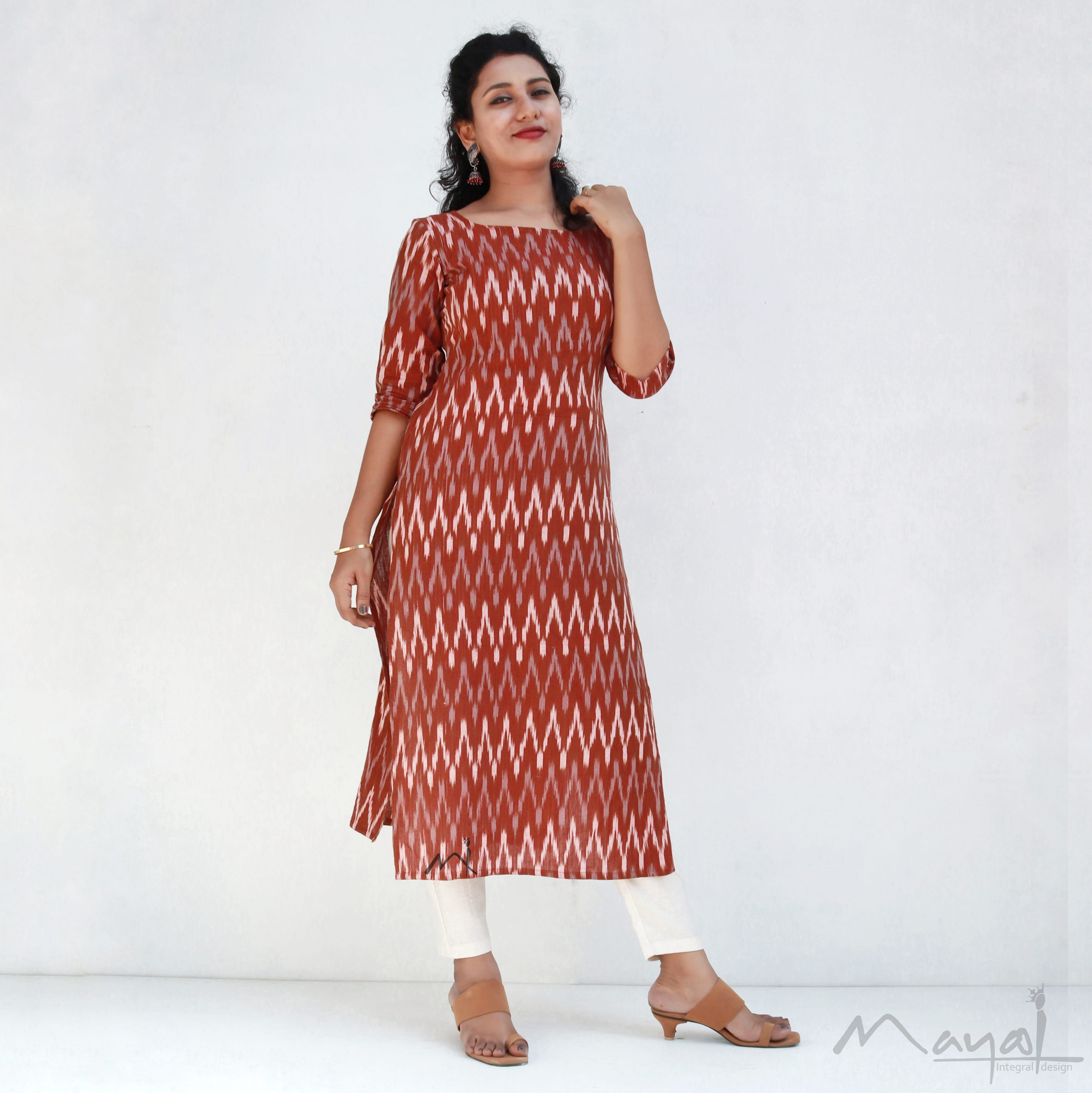 Rust Orange Ikat Kurta