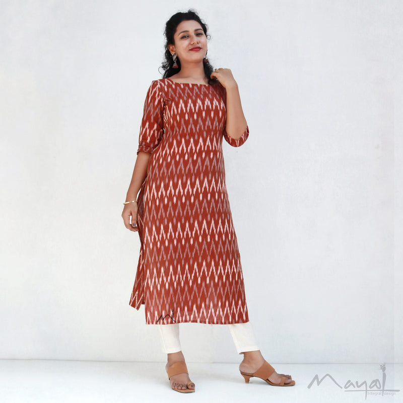 Rust Orange Ikat Kurta