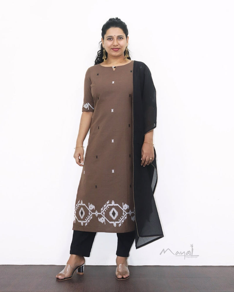 Coffee Brown Jamdani Handloom Cotton Kurta