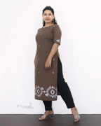 Coffee Brown Jamdani Handloom Cotton Kurta