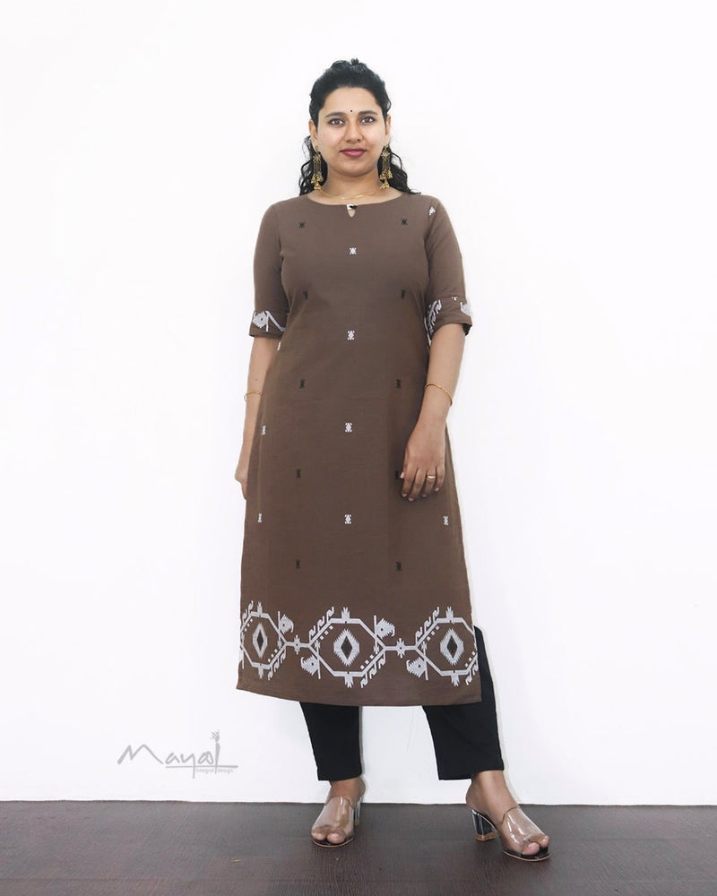 Coffee Brown Jamdani Handloom Cotton Kurta