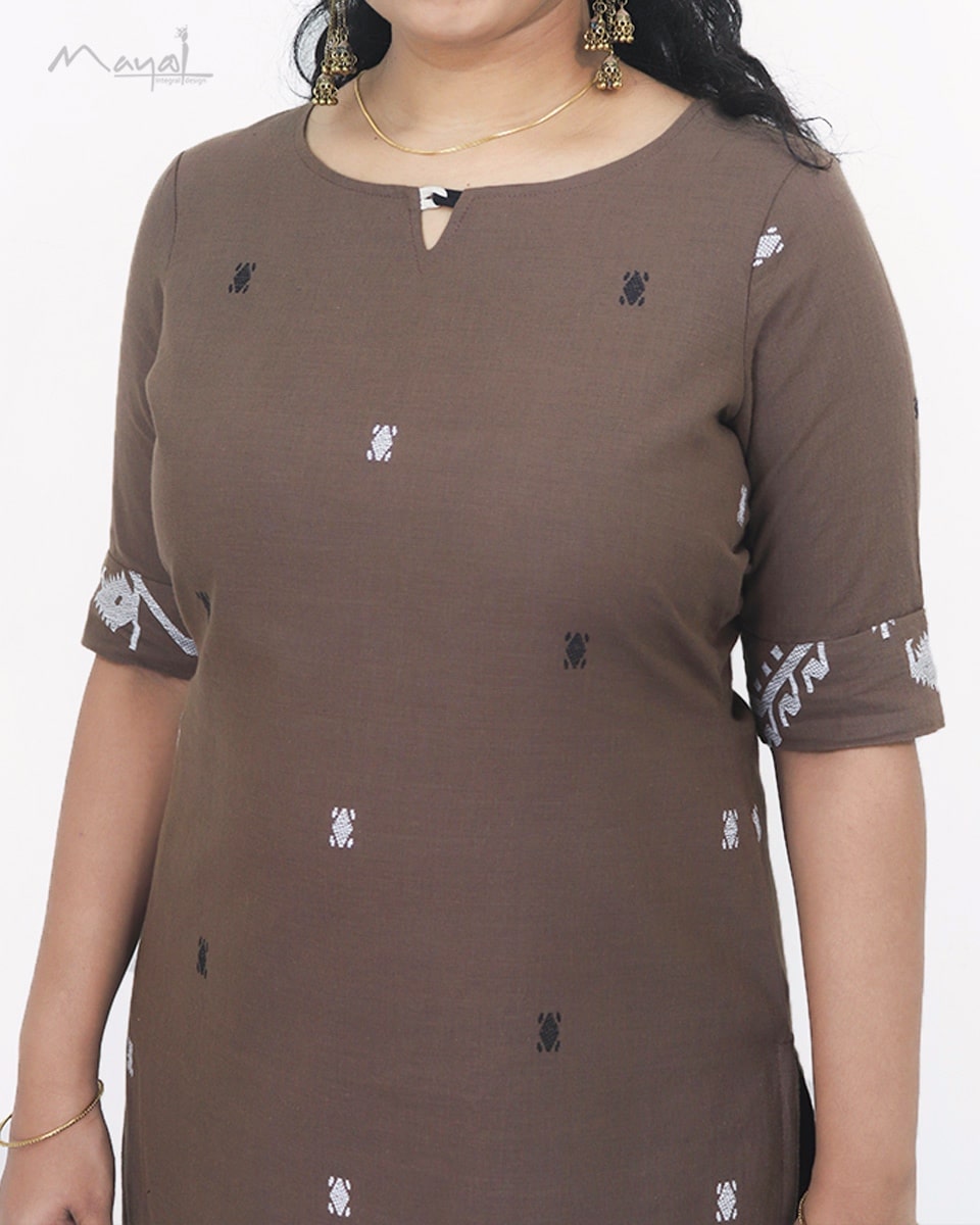 Coffee Brown Jamdani Handloom Cotton Kurta