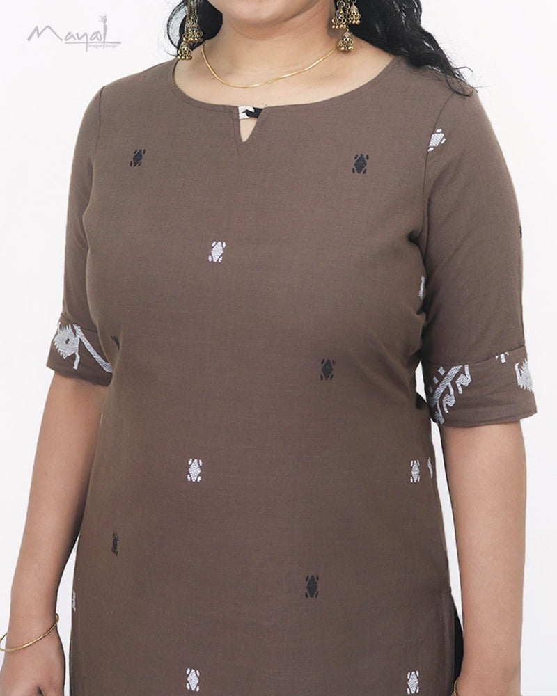 Coffee Brown Jamdani Handloom Cotton Kurta