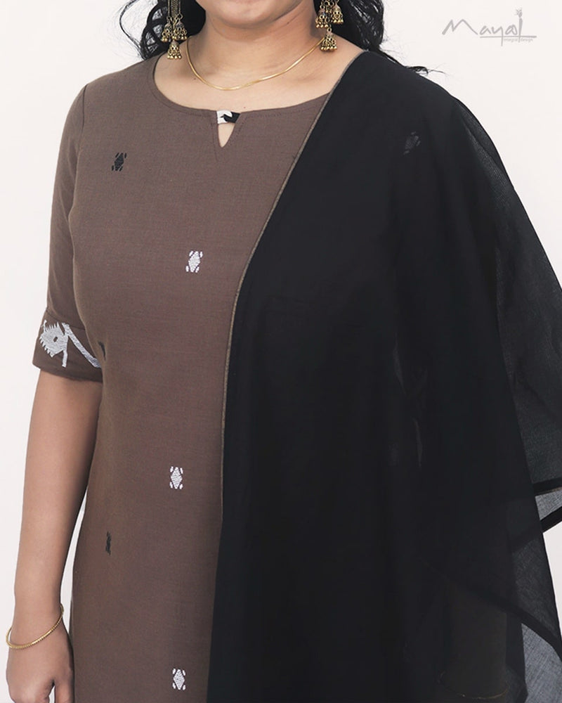 Coffee Brown Jamdani Handloom Cotton Kurta