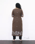 Coffee Brown Jamdani Handloom Cotton Kurta