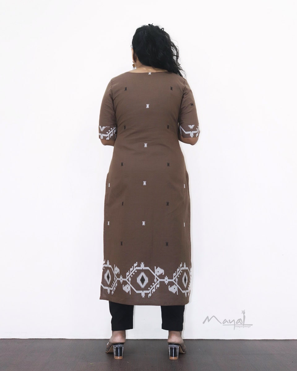Coffee Brown Jamdani Handloom Cotton Kurta