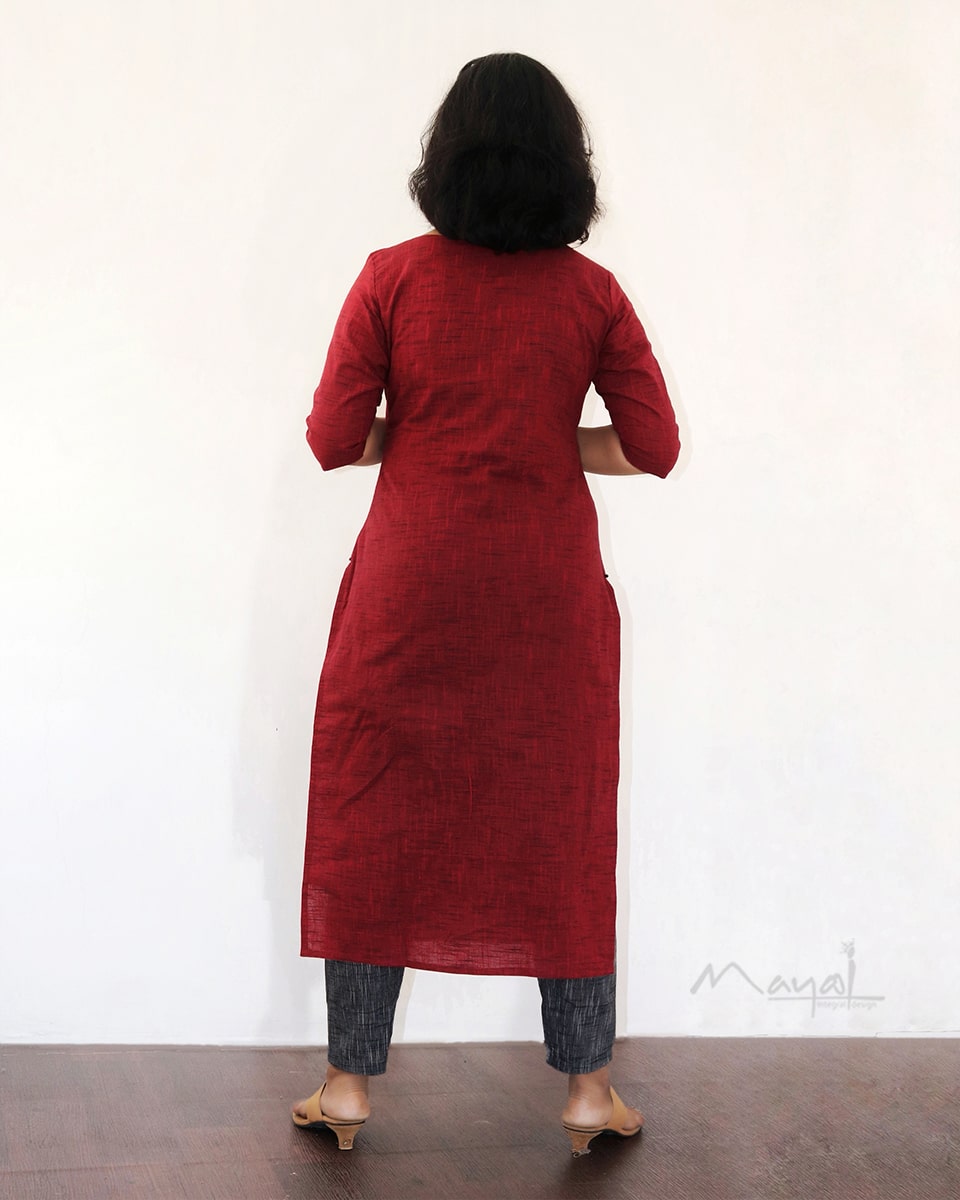 Crimson Red Cotton Kurta