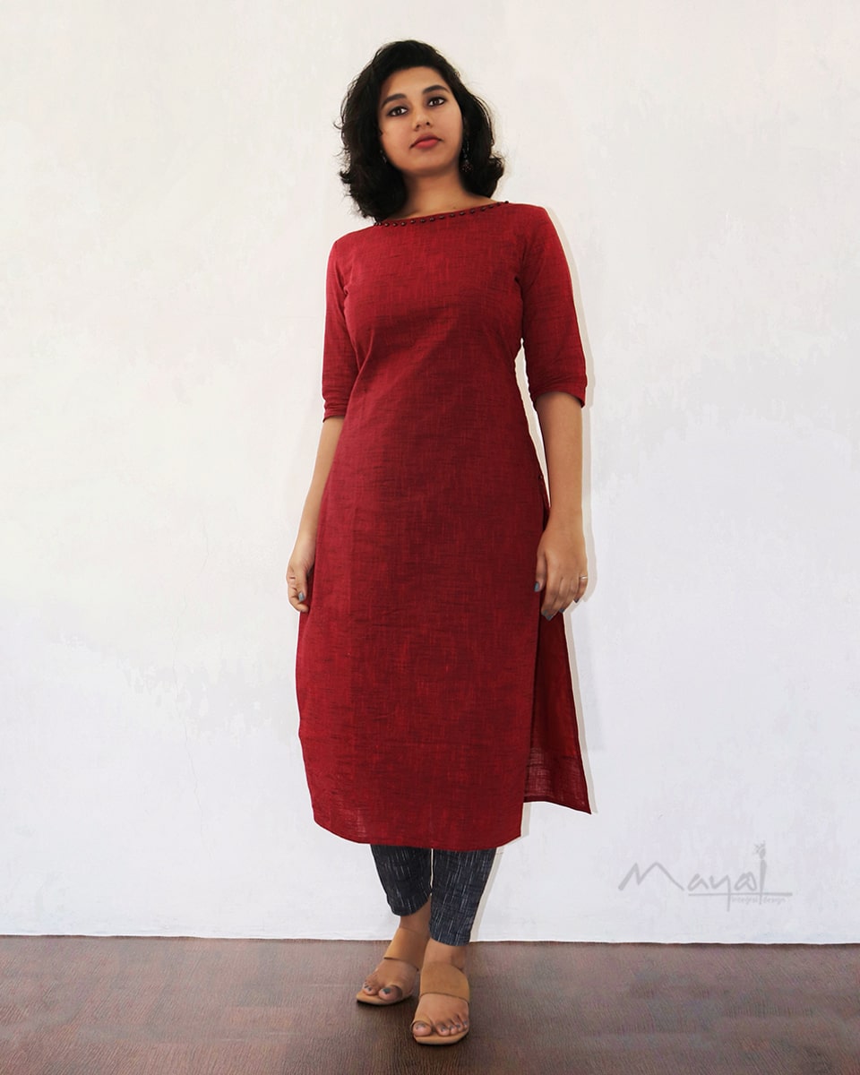 Crimson Red Cotton Kurta