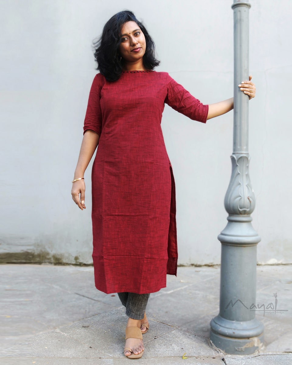 Crimson Red Cotton Kurta