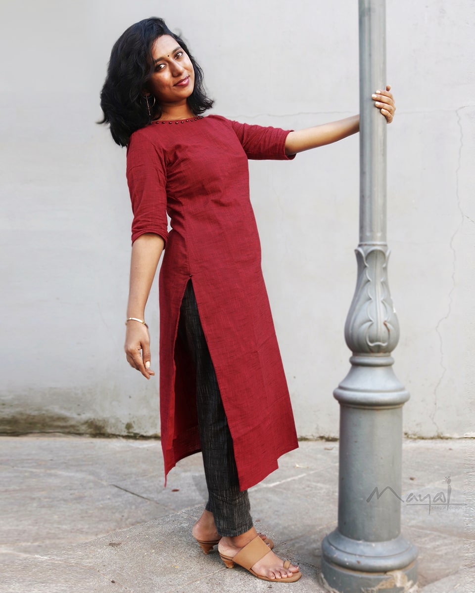 Crimson Red Cotton Kurta