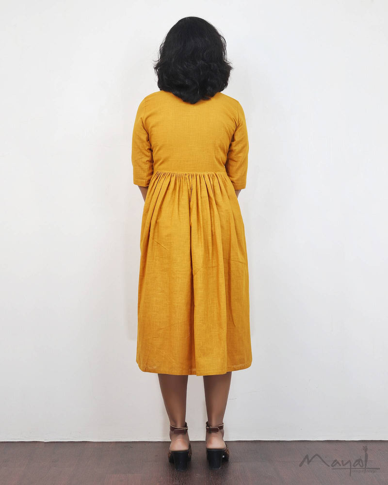 Fire Yellow Fit and Flare Cotton Dresses