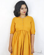 Fire Yellow Fit and Flare Cotton Dresses