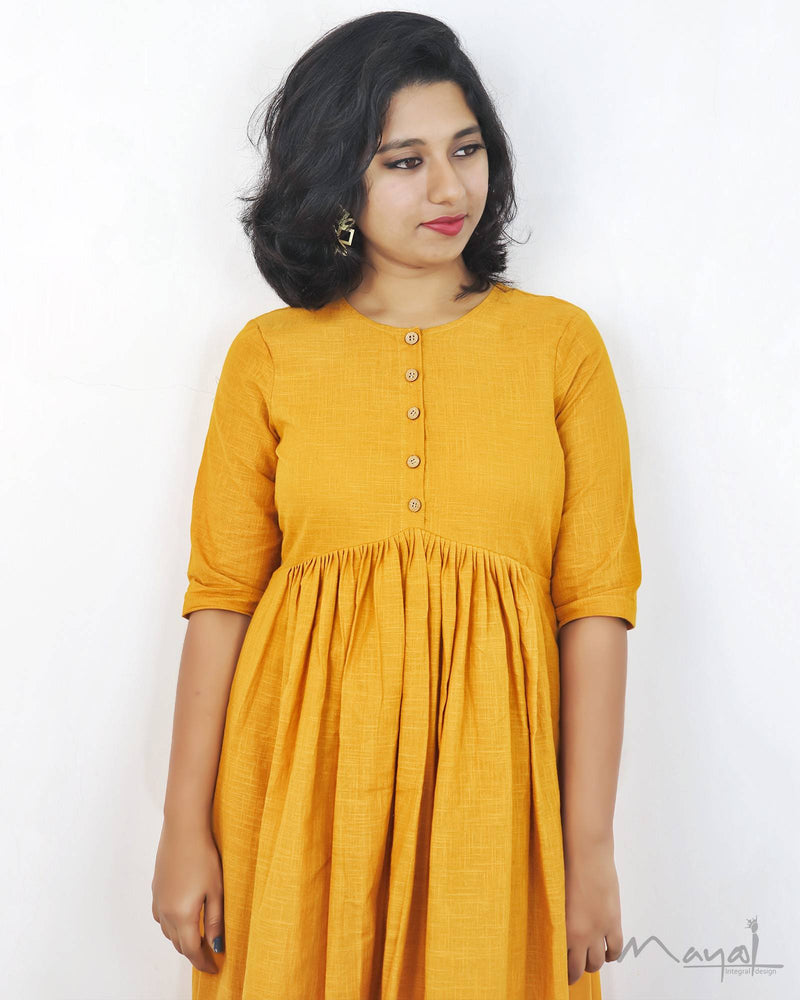 Fire Yellow Fit and Flare Cotton Dresses