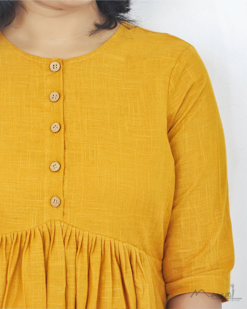 Fire Yellow Fit and Flare Cotton Dresses