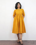 Fire Yellow Fit and Flare Cotton Dresses