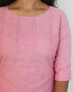 Flamingo Pink Self Stitched Cotton Kurta
