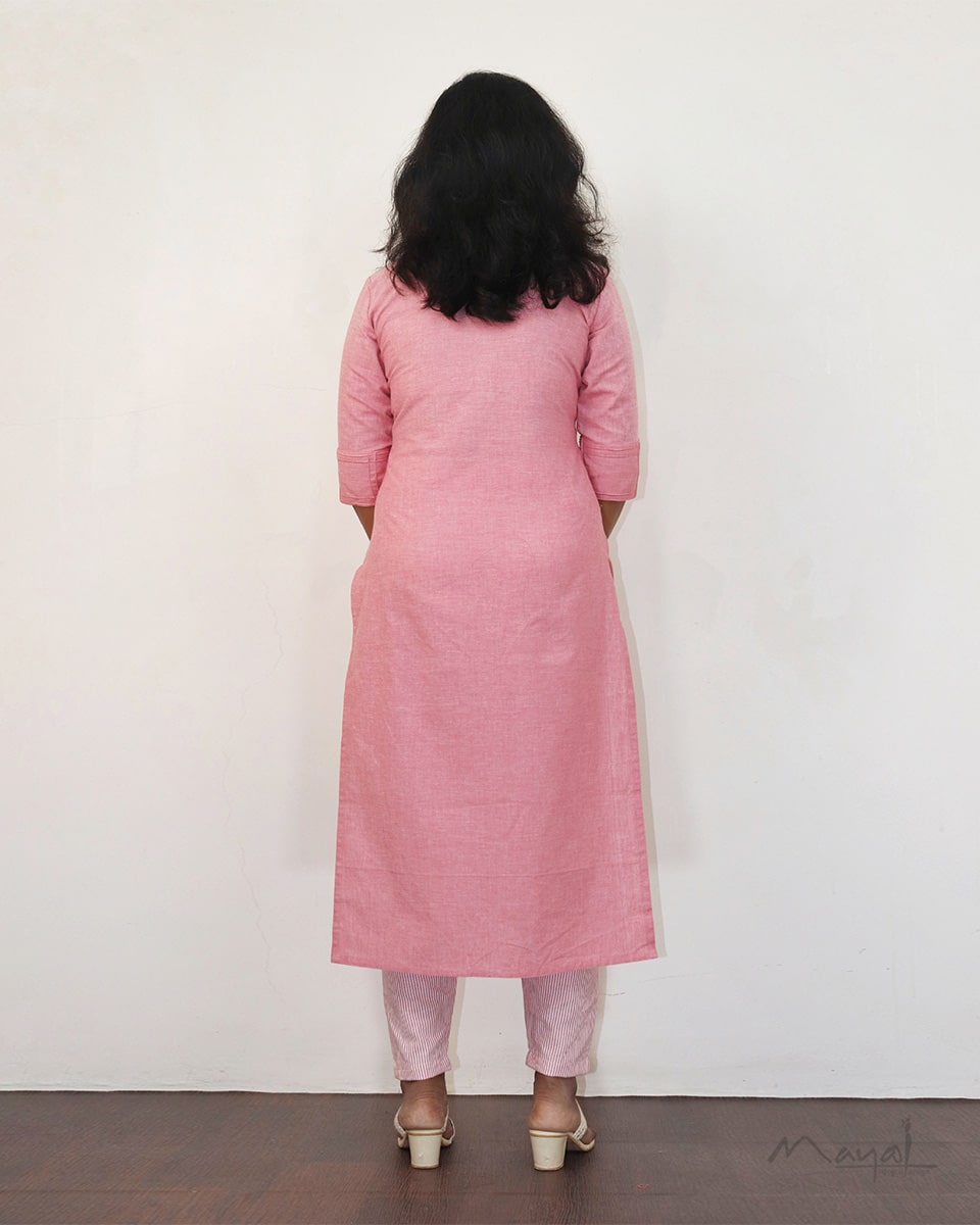 Flamingo Pink Self Stitched Cotton Kurta