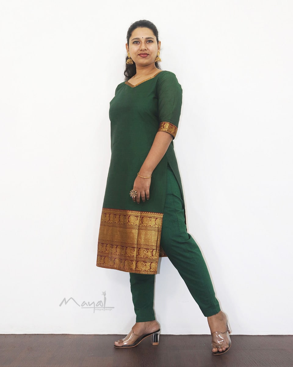 Dark Green Traditional Cotton Kurta