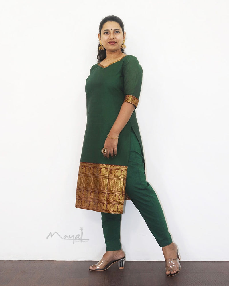 Dark Green Traditional Cotton Kurta