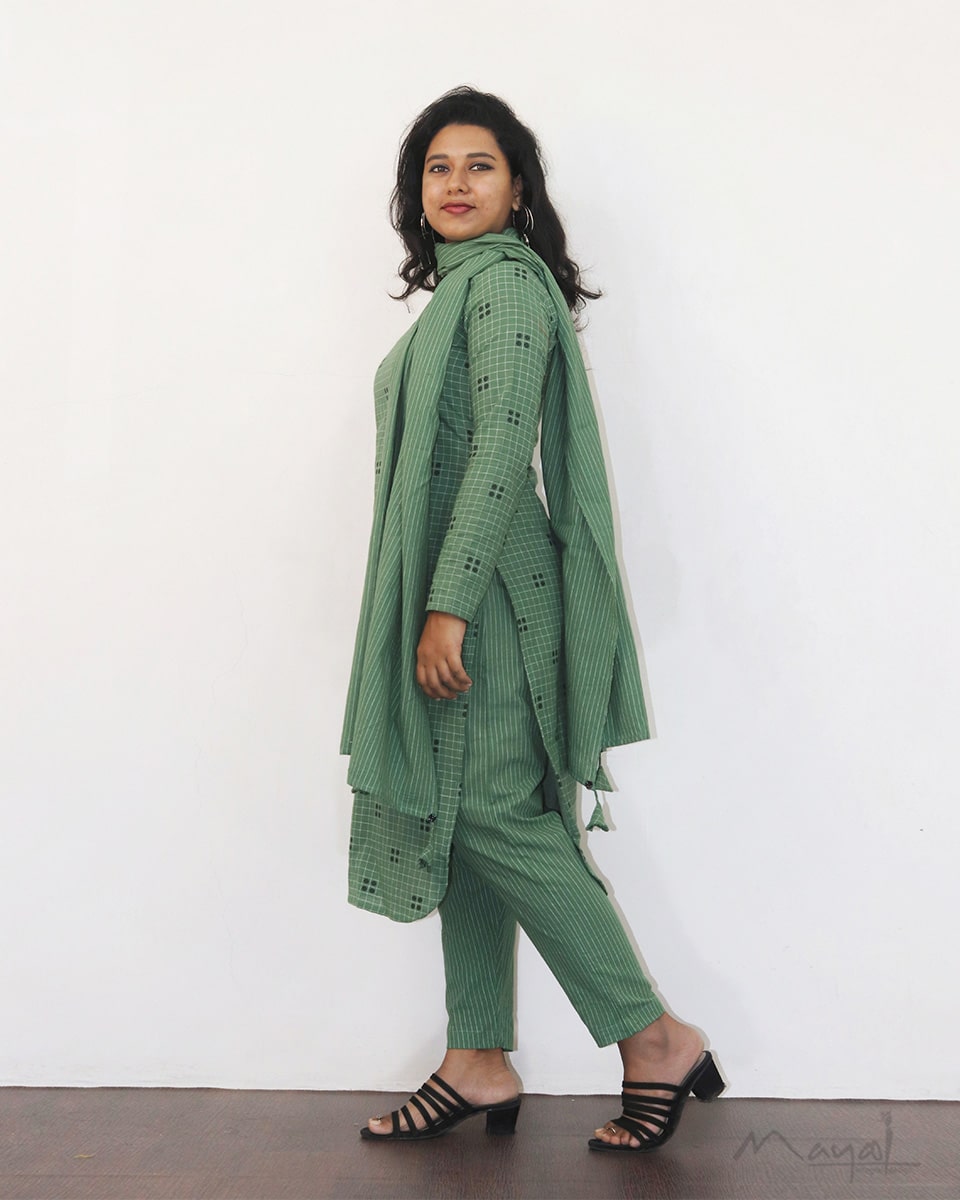 Russian Green Self Design Cotton Kurta