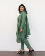 Russian Green Self Design Cotton Kurta