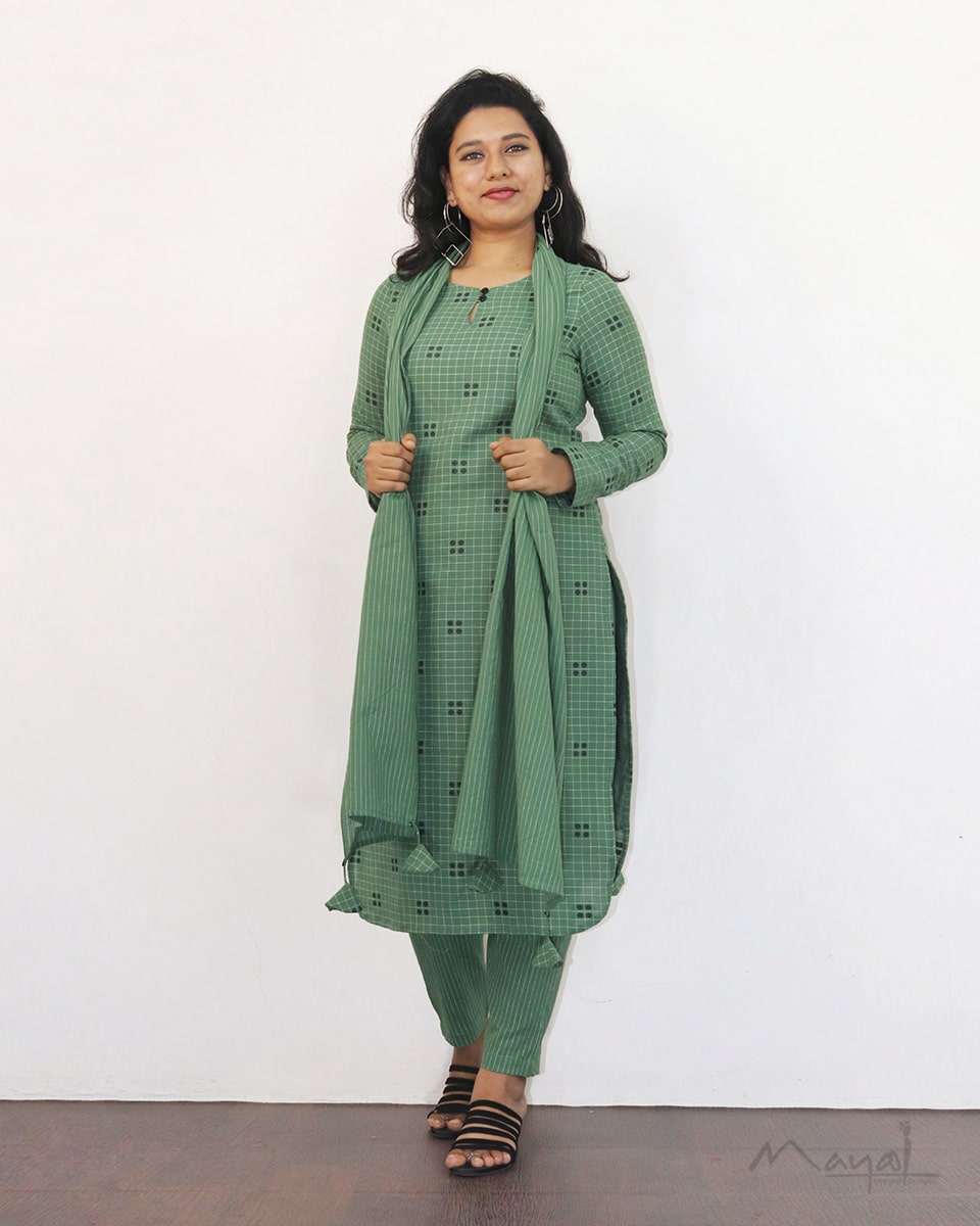 Russian Green Self Design Cotton Kurta
