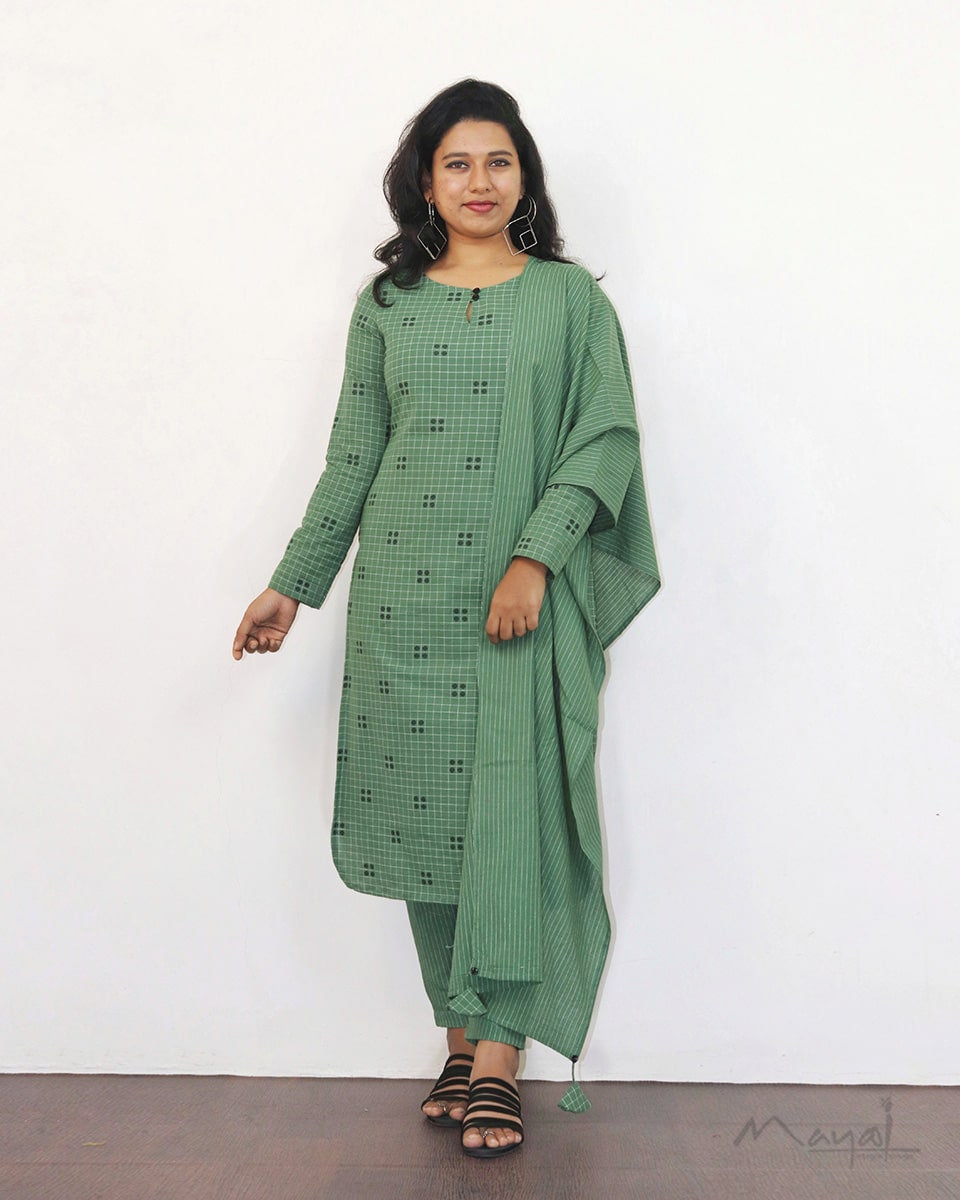 Russian Green Self Design Cotton Kurta