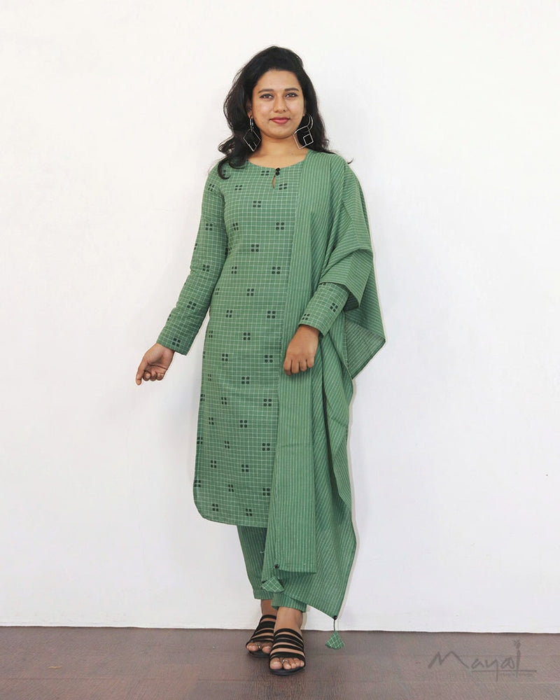 Russian Green Self Design Cotton Kurta