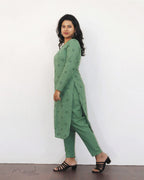 Russian Green Self Design Cotton Kurta