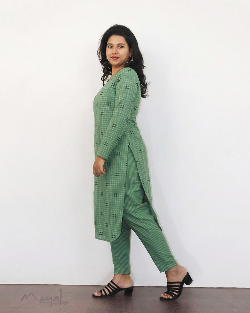 Russian Green Self Design Cotton Kurta