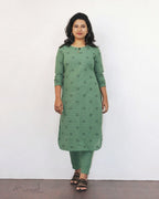 Russian Green Self Design Cotton Kurta