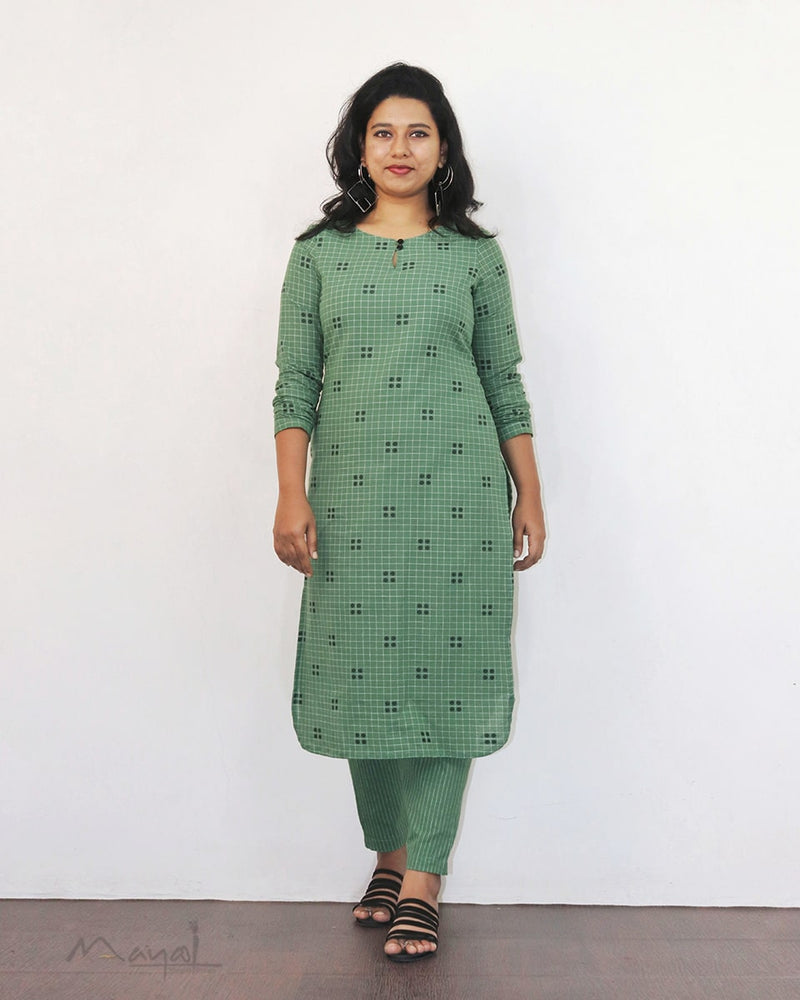 Russian Green Self Design Cotton Kurta