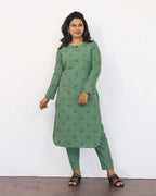Russian Green Self Design Cotton Kurta