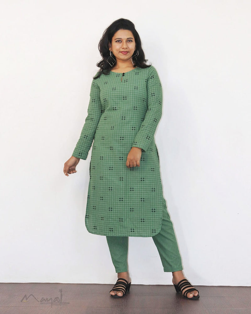 Russian Green Self Design Cotton Kurta