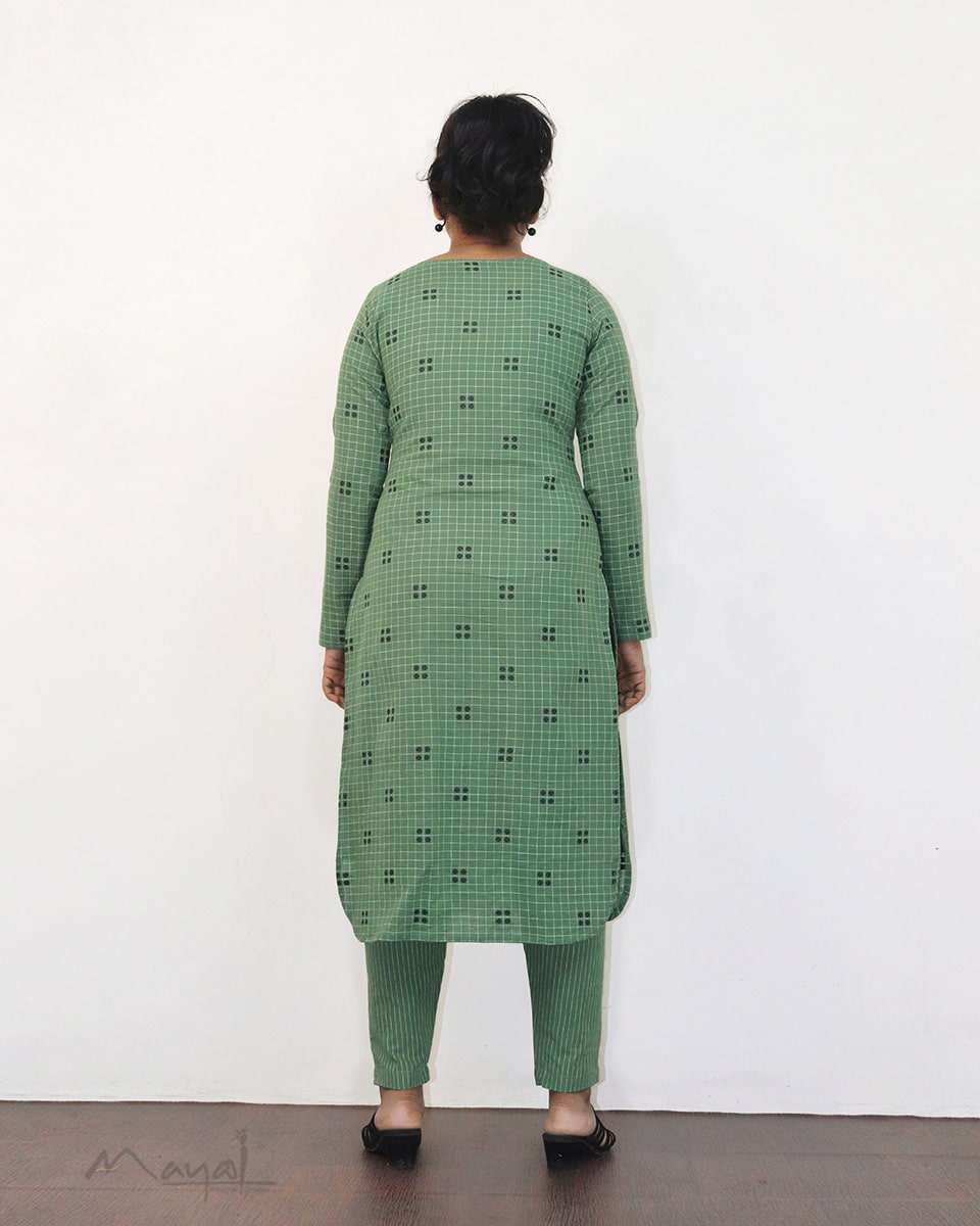 Russian Green Self Design Cotton Kurta