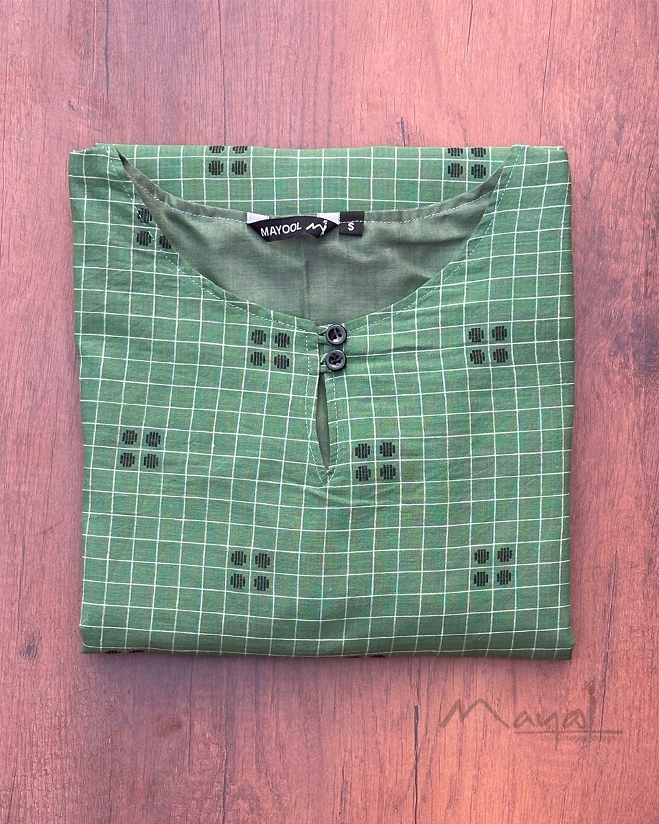 Russian Green Self Design Cotton Kurta