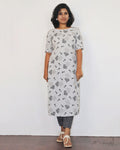 Light Grey Printed Cotton Kurta