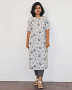 Light Grey Printed Cotton Kurta