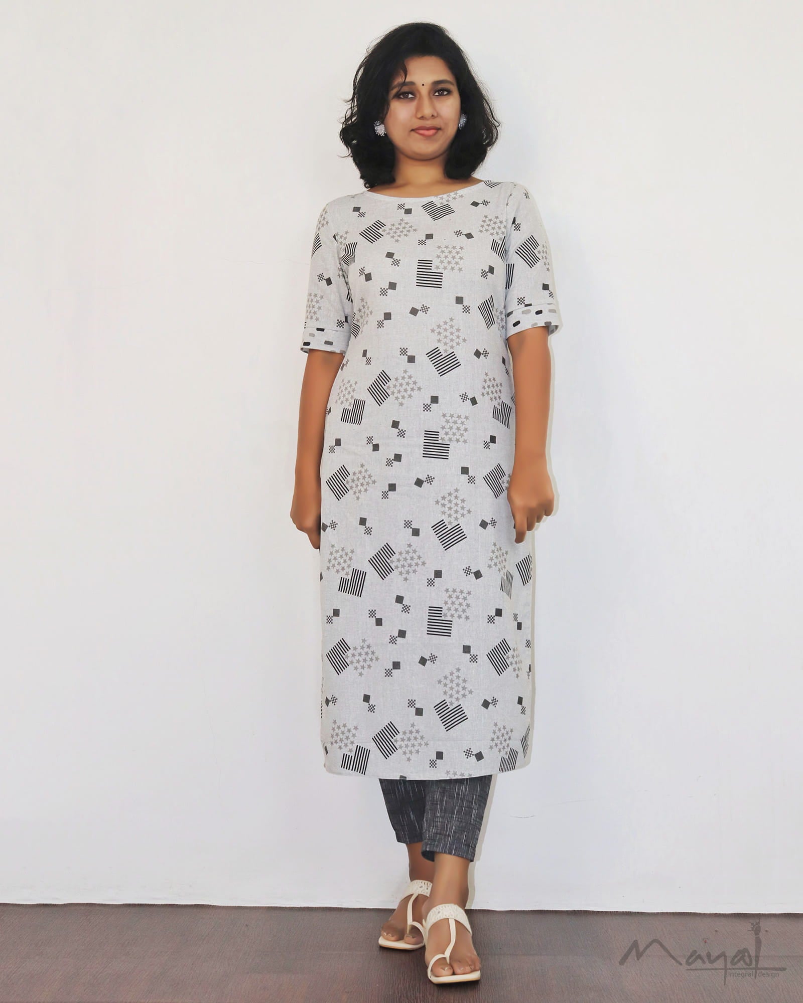 Light Grey Printed Cotton Kurta