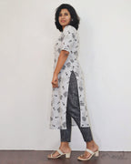 Light Grey Printed Cotton Kurta