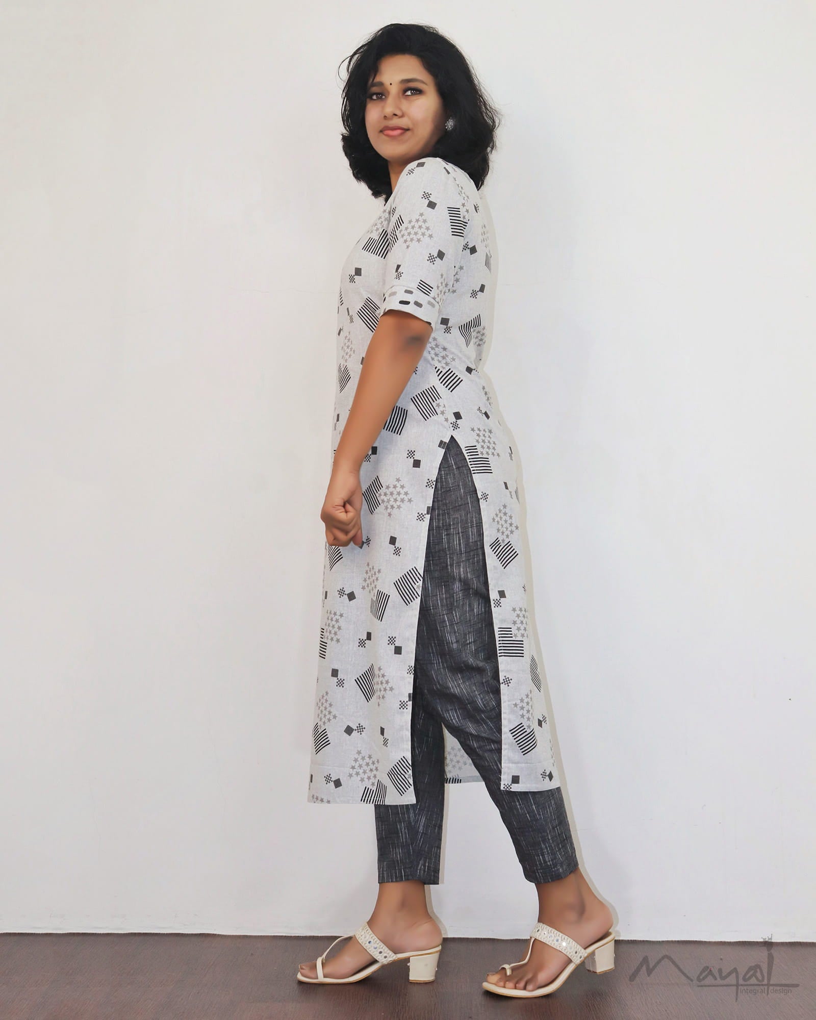 Light Grey Printed Cotton Kurta