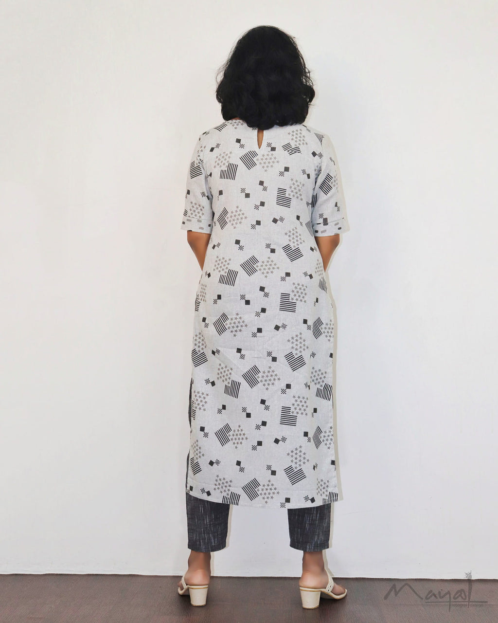 Light Grey Printed Cotton Kurta
