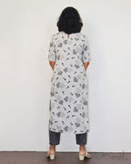 Light Grey Printed Cotton Kurta