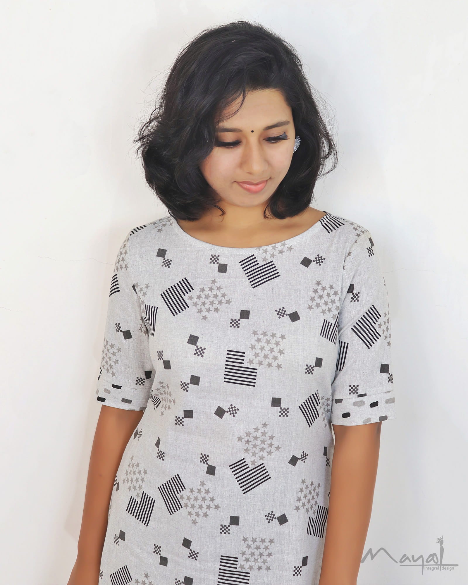 Light Grey Printed Cotton Kurta