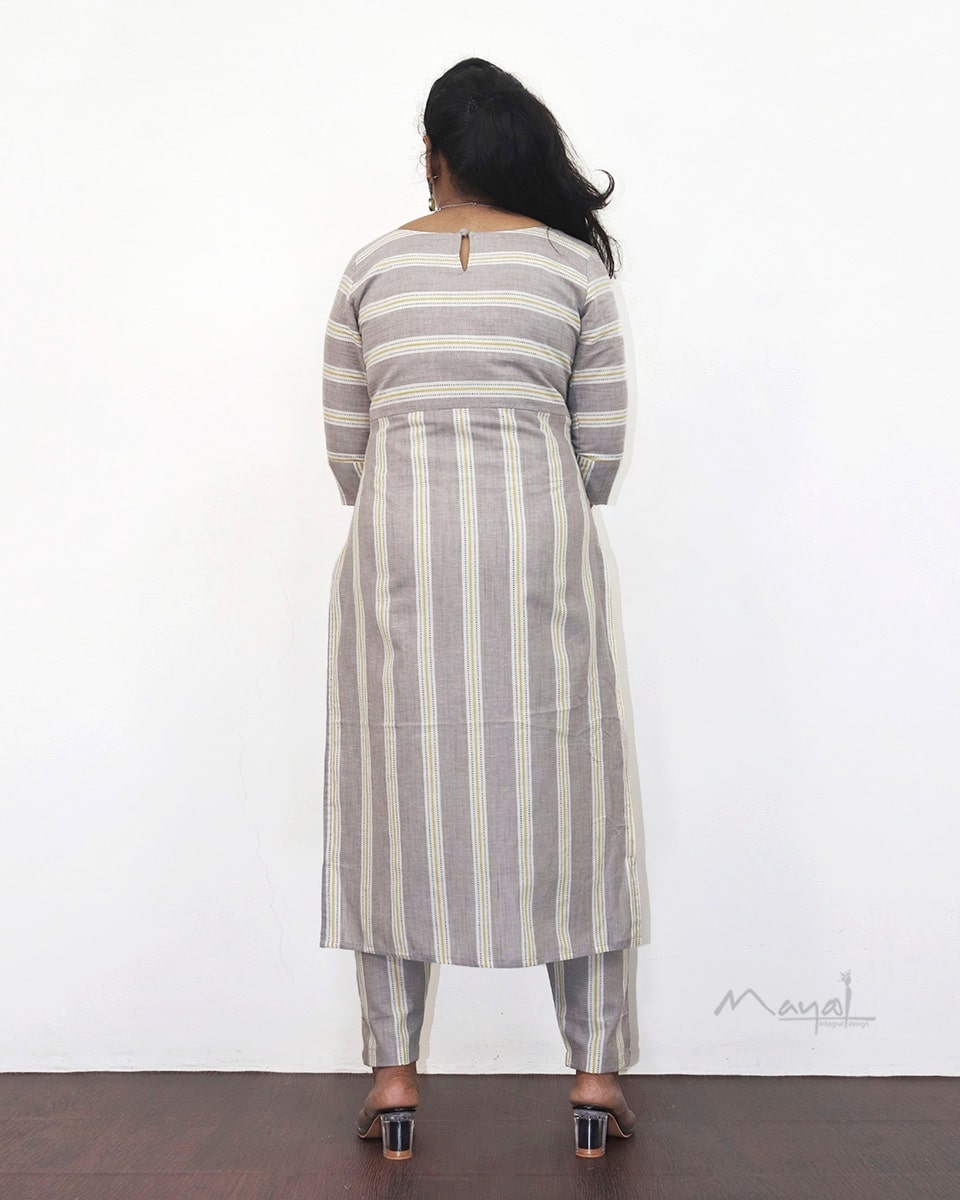 Matte Grey Stripe Cotton Kurta