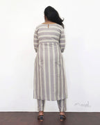 Matte Grey Stripe Cotton Kurta