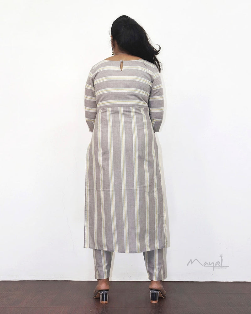 Matte Grey Stripe Cotton Kurta