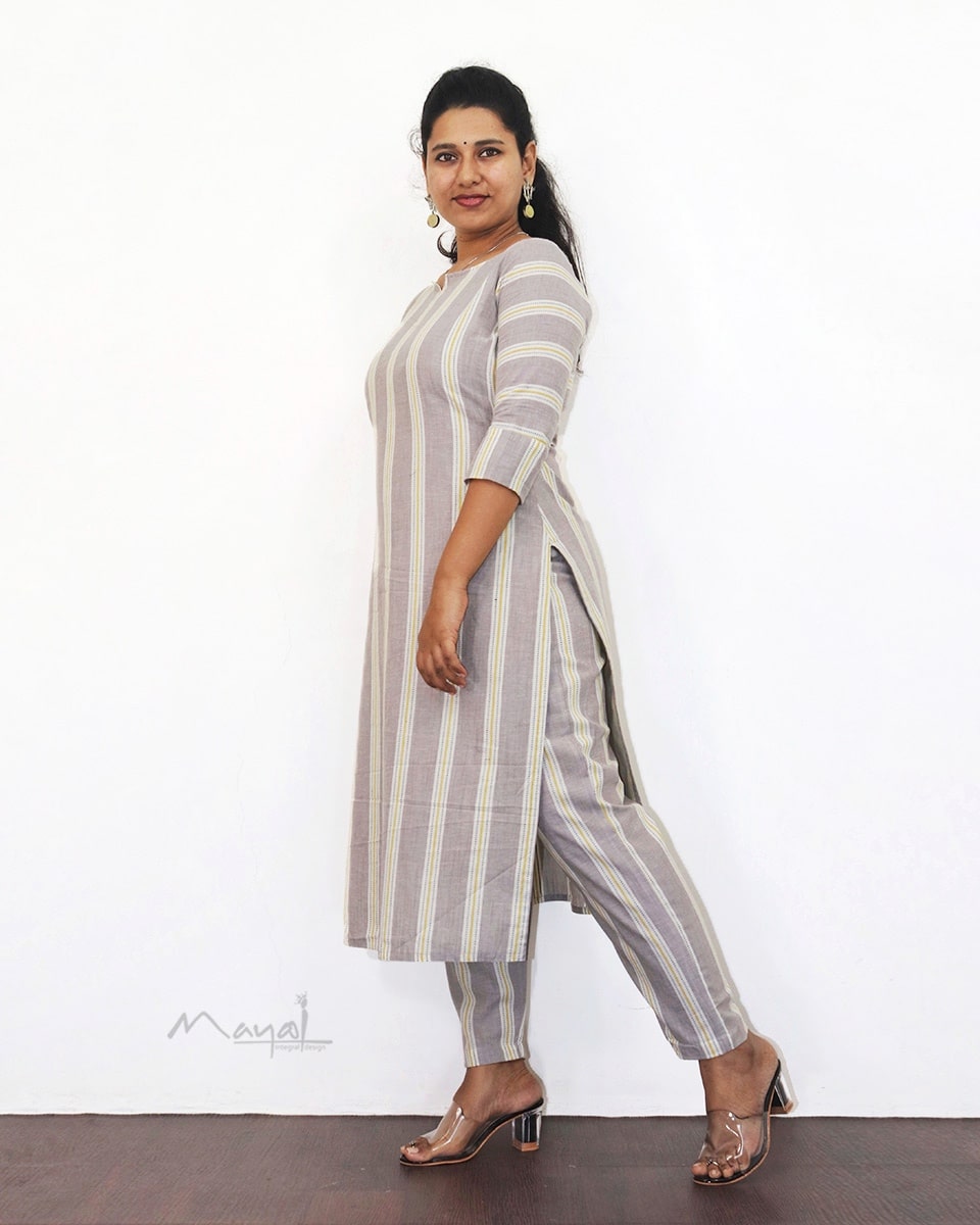 Matte Grey Stripe Cotton Kurta