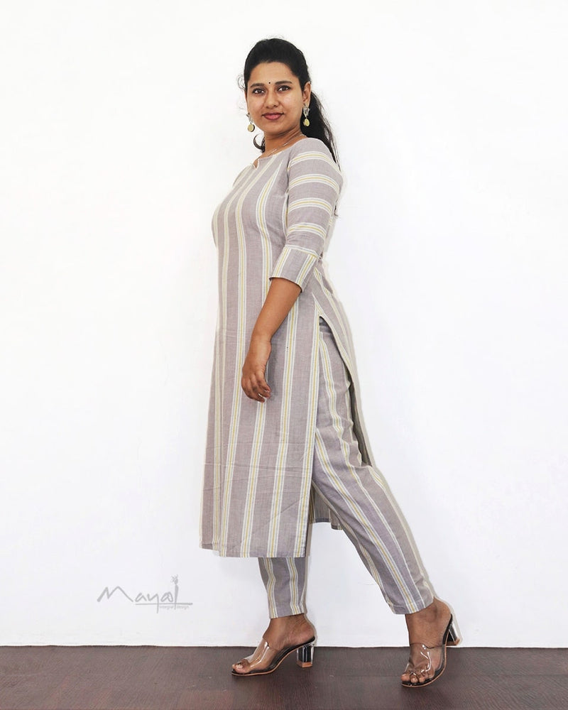 Matte Grey Stripe Cotton Kurta