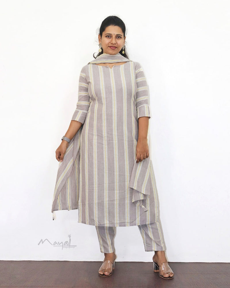 Matte Grey Stripe Cotton Kurta